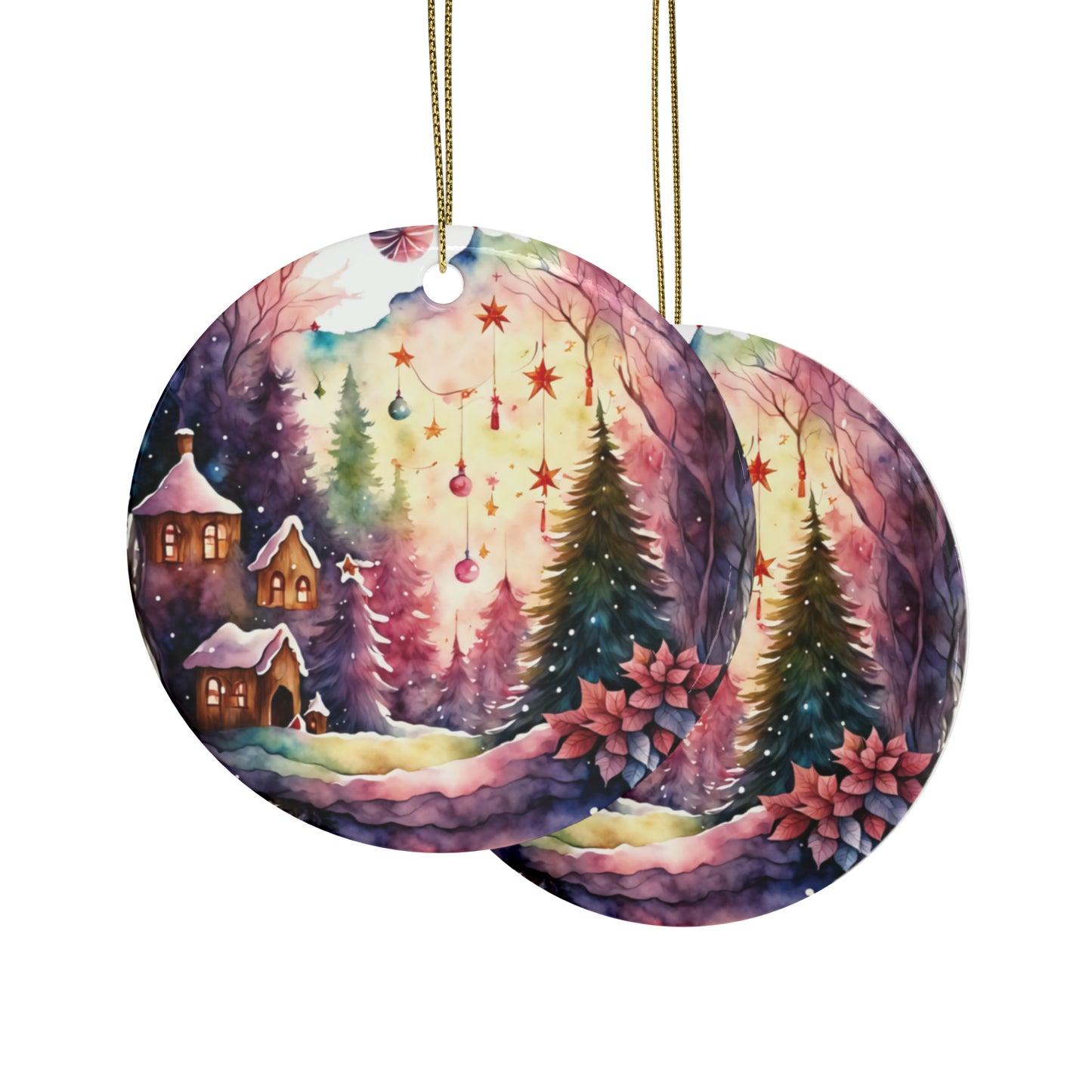 Idyllic Fantasy Christmas Scene | Ceramic Ornaments (1pcs, 5pcs, 10pcs, 20pcs) - 1