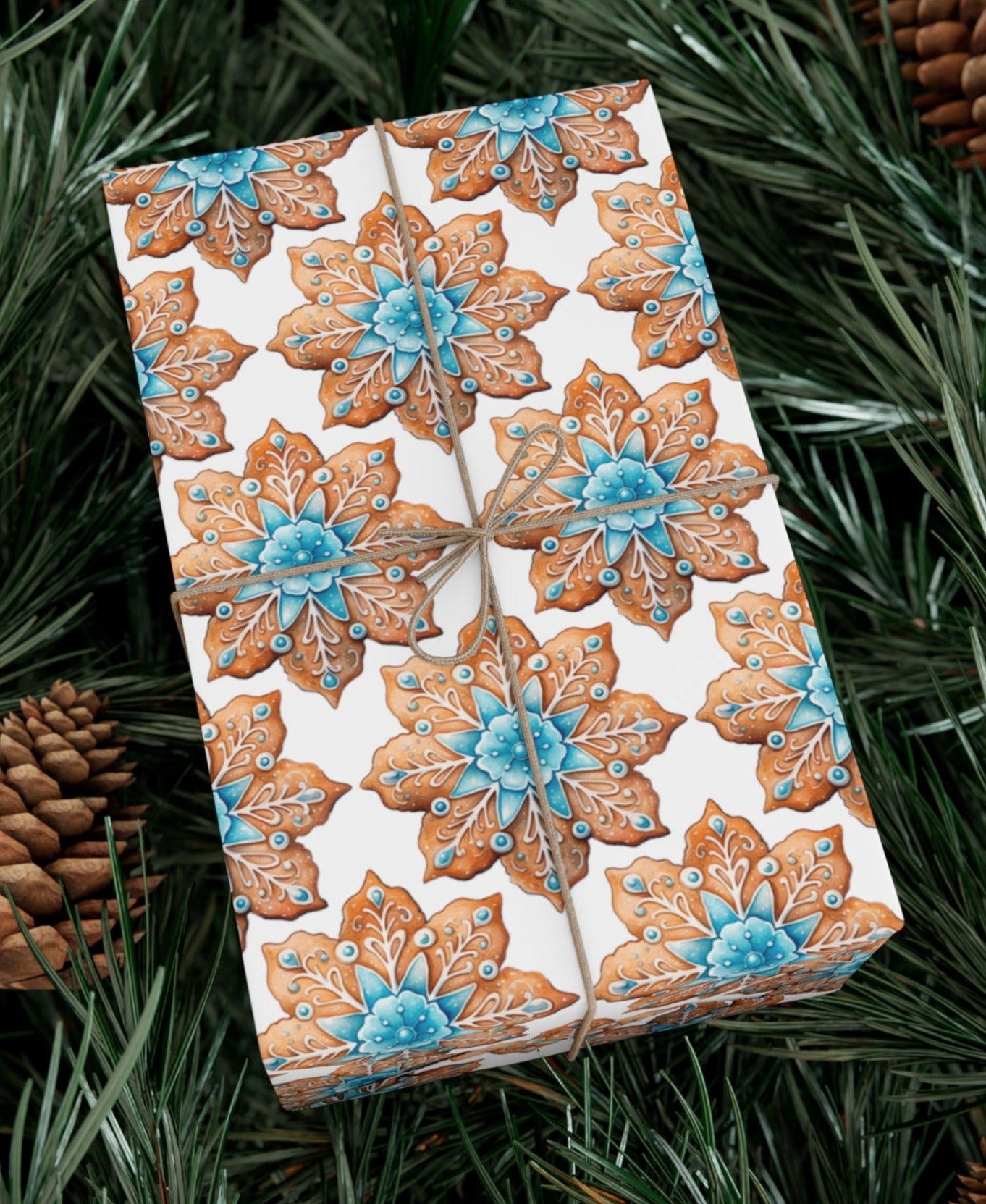 Gingerbread Cookie with Blue Isomalt Accents - Wrapping Paper