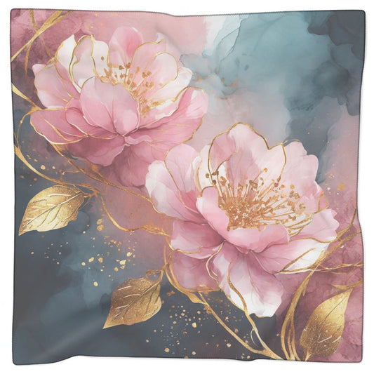 Unique Pink Flowers with Gold & Dark Blue Accents - Sheer Scarf