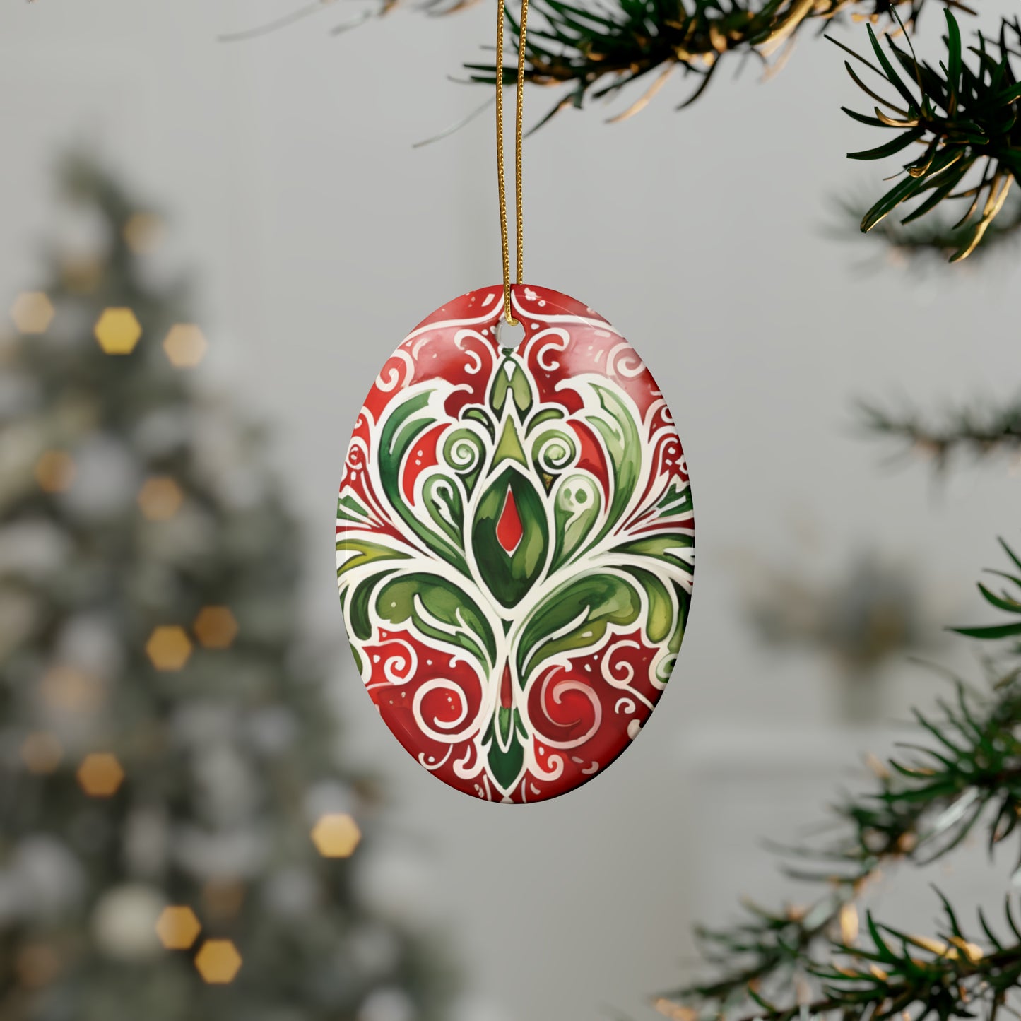 Red & Green Swirl Flairs Ceramic Christmas Ornaments (1pcs, 5pcs, 10pcs, 20pcs)