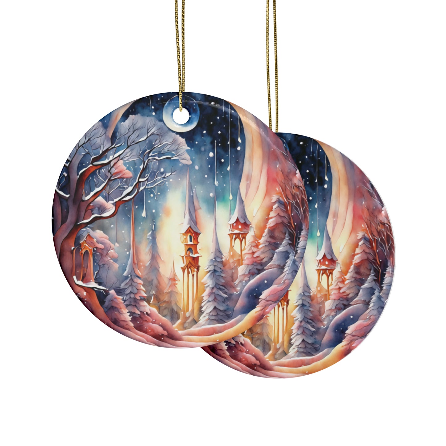 Idyllic Fantasy Christmas Scene | Ceramic Ornaments (1pcs, 5pcs, 10pcs, 20pcs) - 5