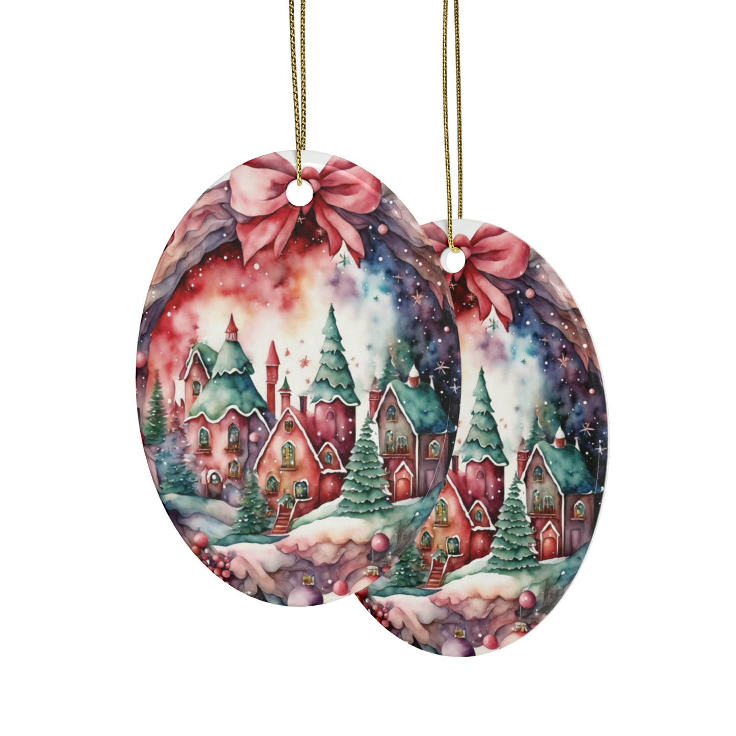Idyllic Fantasy Christmas Scene | Ceramic Ornaments (1pcs, 5pcs, 10pcs, 20pcs) - 17