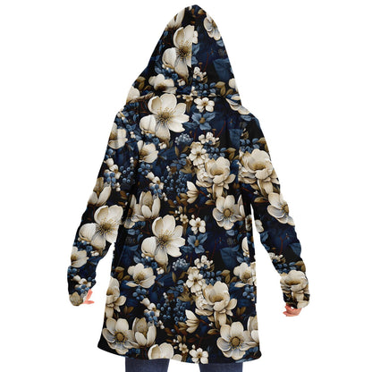 Blue Winter Floral Microfleece Cloak