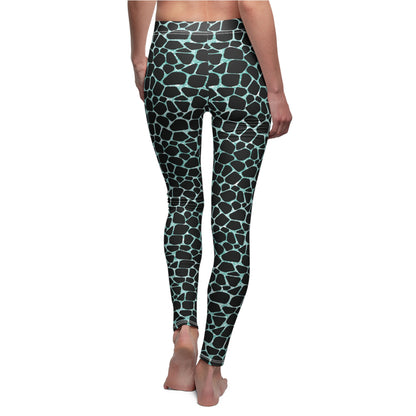 Aqua Giraffe Print - Women's Cut & Sew Casual Leggings