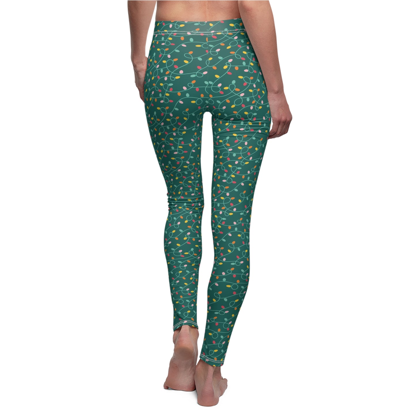 Teal Christmas Lights - Women's Cut & Sew Casual Leggings