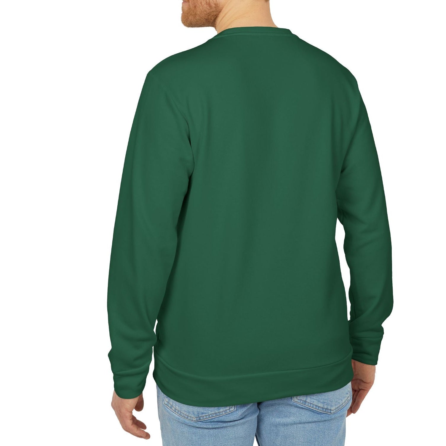 Man wearing a green sweatshirt on a white background