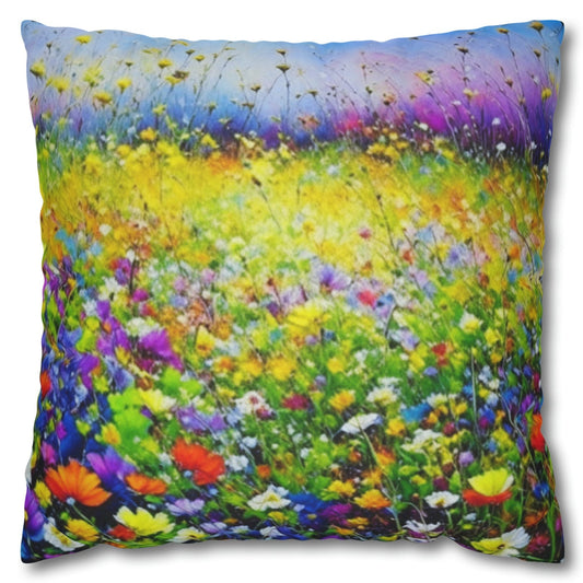 Wildflower Meadow - Spun Polyester Square Pillowcase Cushion Cover