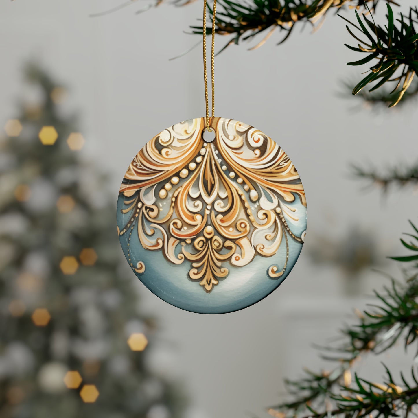 Gold and Blue Ceramic Christmas Ornaments (1pcs, 5pcs, 10pcs, 20pcs)