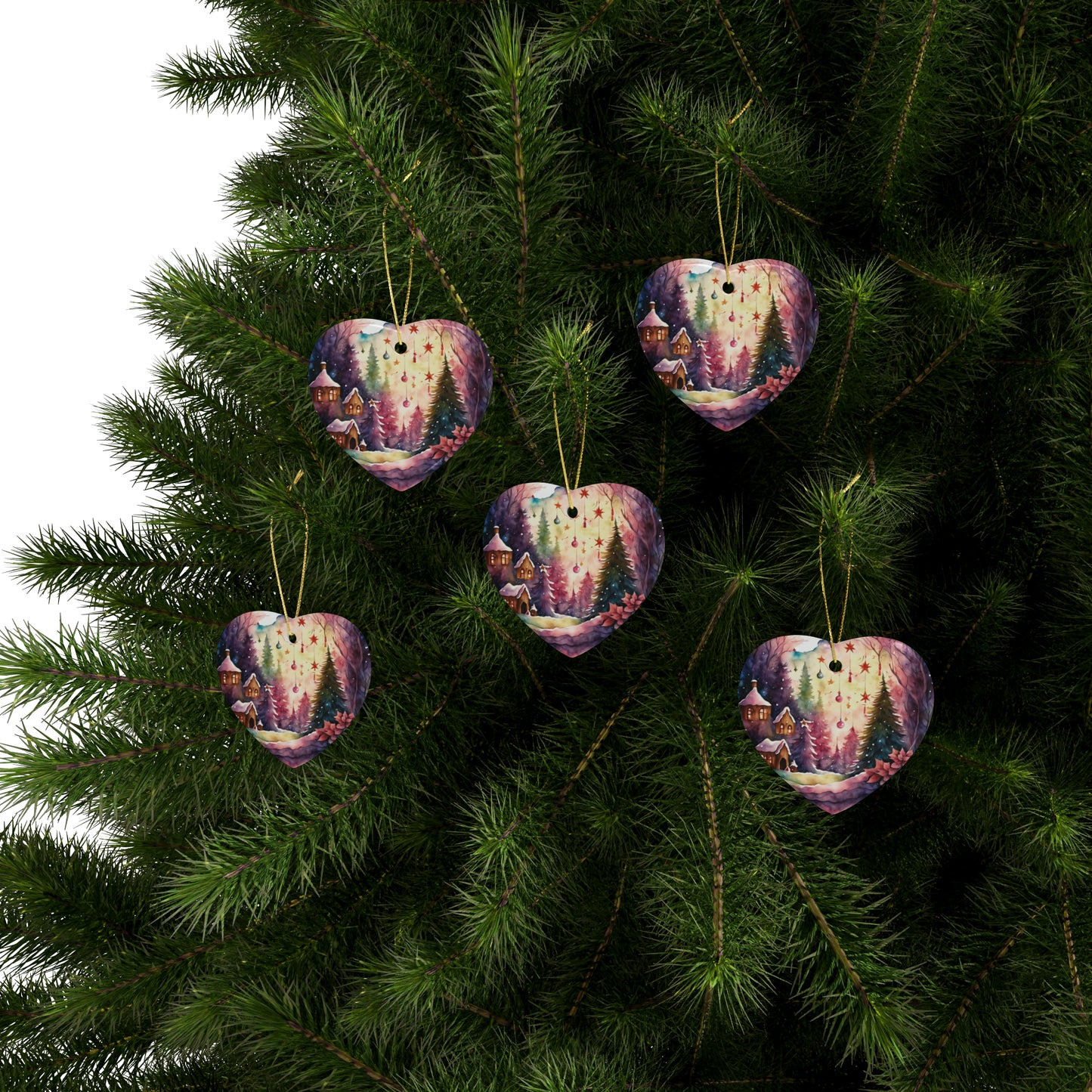 Idyllic Fantasy Christmas Scene | Ceramic Ornaments (1pcs, 5pcs, 10pcs, 20pcs) - 1