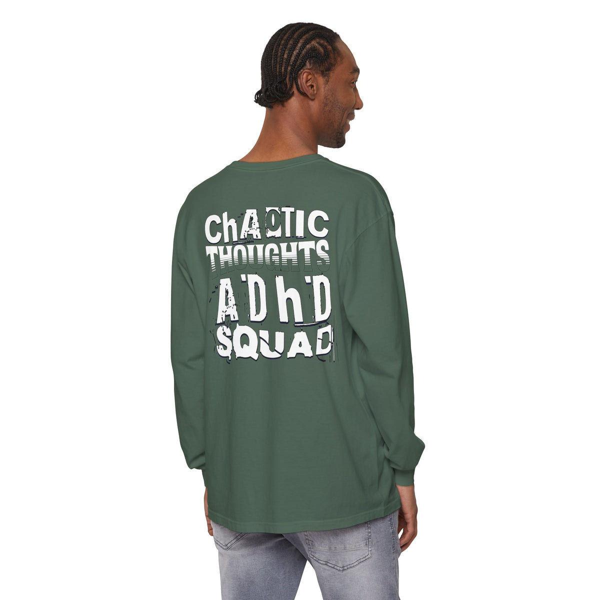 ADHD SQUAD | Unisex Garment-Dyed Long Sleeve Tee - Chaotic Thoughts That Are Constantly Fading Away
