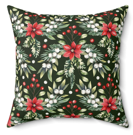 White Holly Berries Holiday Cushion & Case - Spun Polyester Square Pillow Available in 4 Sizes