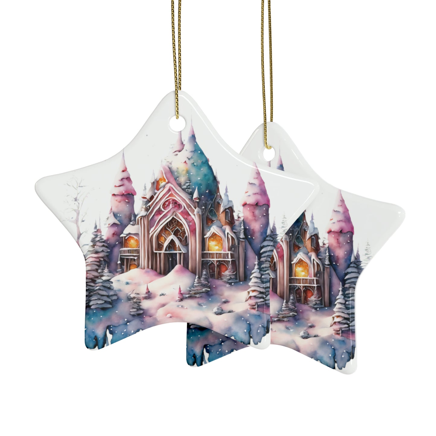 Idyllic Fantasy Christmas Scene | Ceramic Ornaments (1pcs, 5pcs, 10pcs, 20pcs) - 4