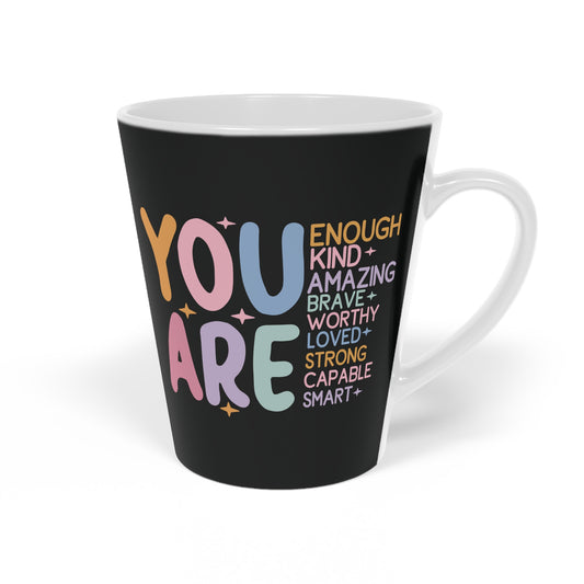 You Are Enough Paisley Ceramic Latte Mug, 12oz - Black