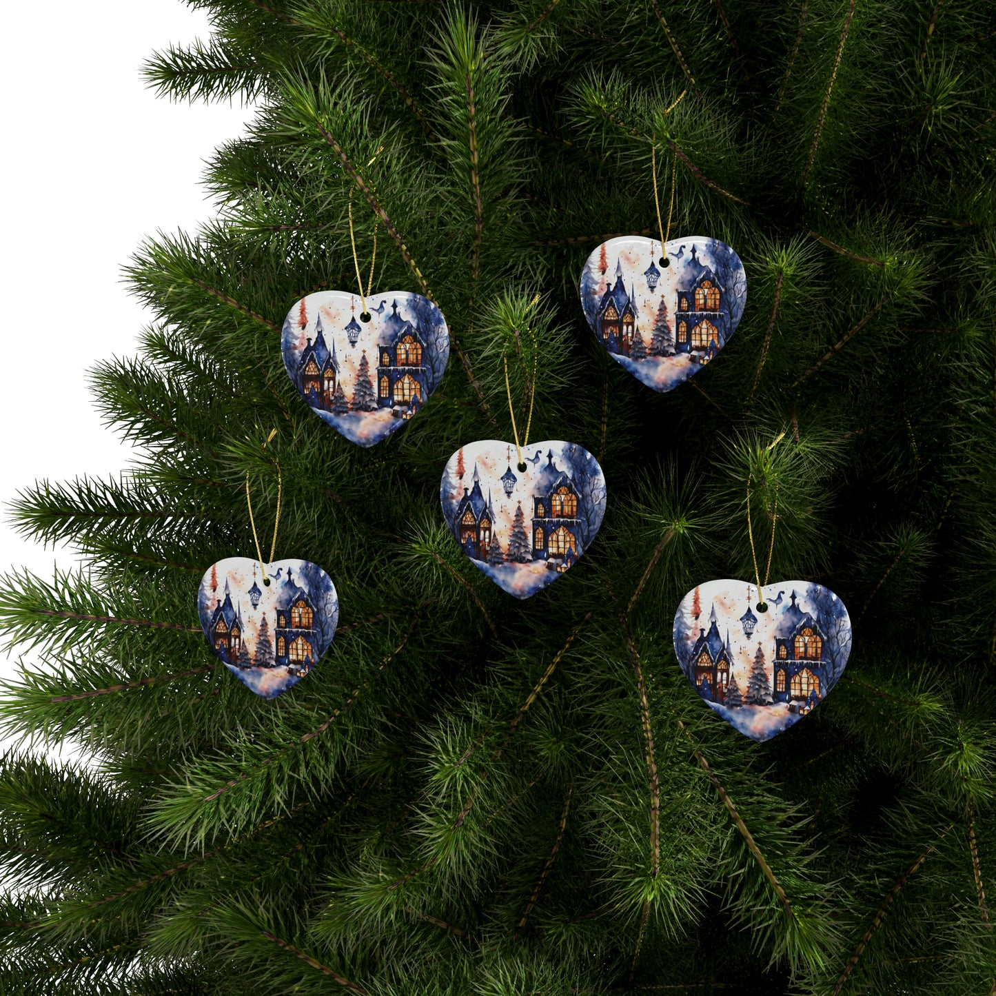 Idyllic Fantasy Christmas Scene | Ceramic Ornaments (1pcs, 5pcs, 10pcs, 20pcs) - 23