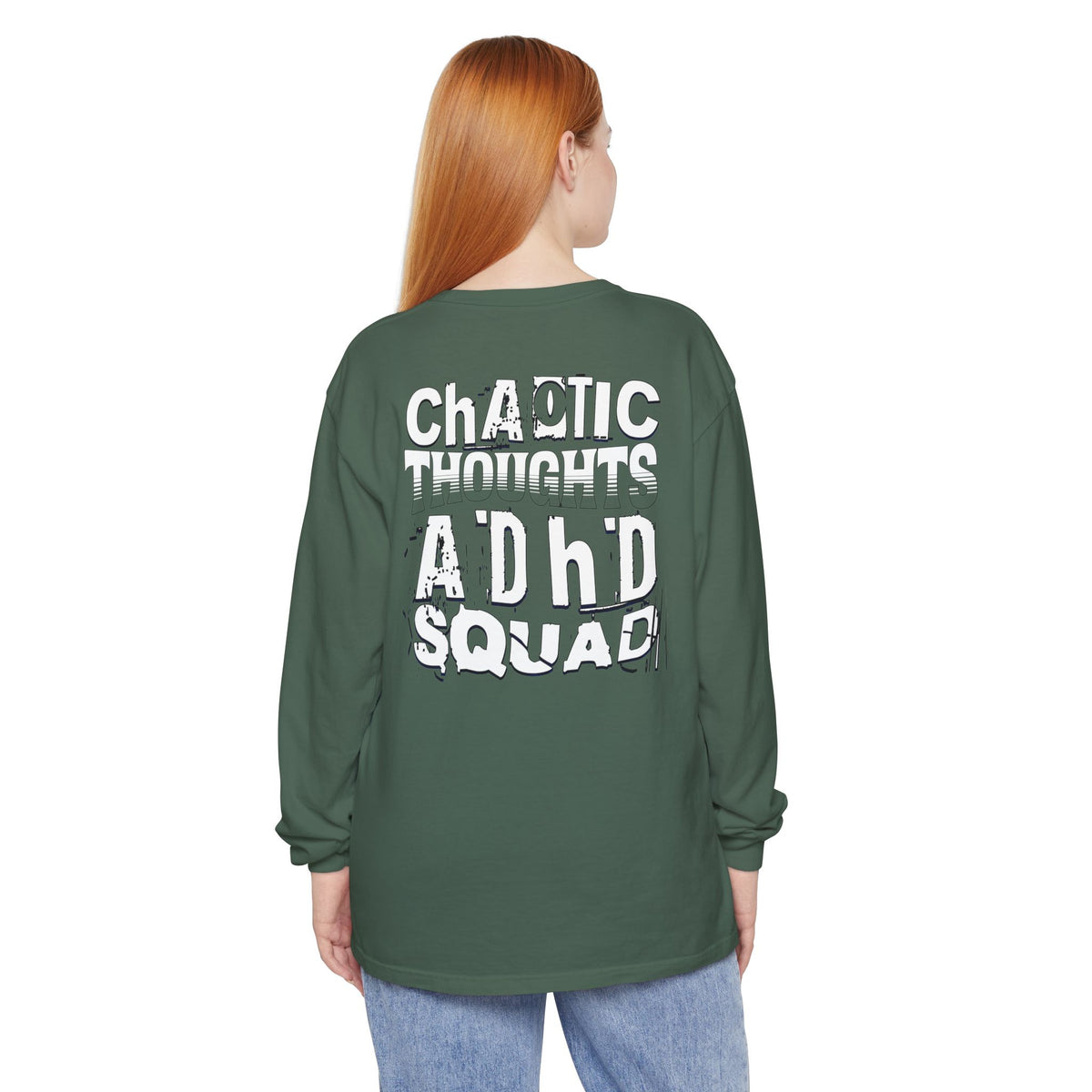 ADHD SQUAD | Unisex Garment-Dyed Long Sleeve Tee - Chaotic Thoughts That Are Constantly Fading Away