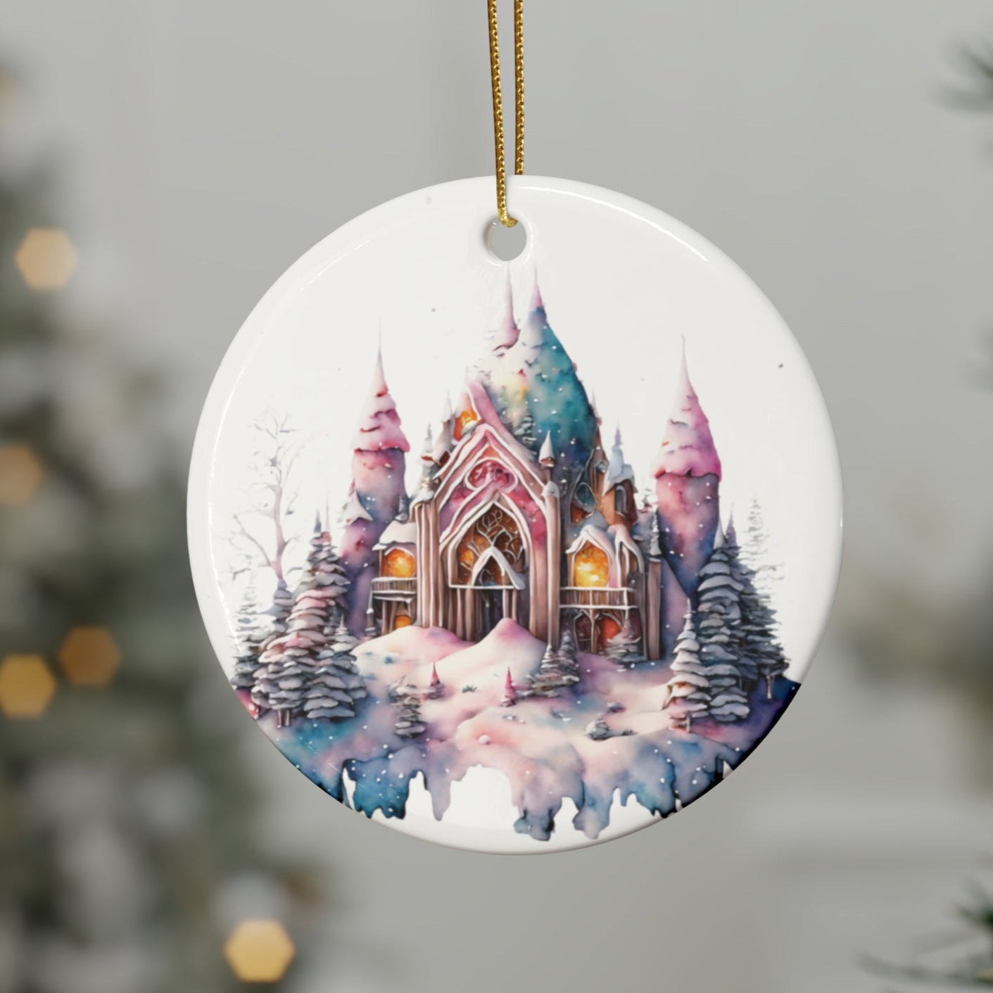 Idyllic Fantasy Christmas Scene | Ceramic Ornaments (1pcs, 5pcs, 10pcs, 20pcs) - 4