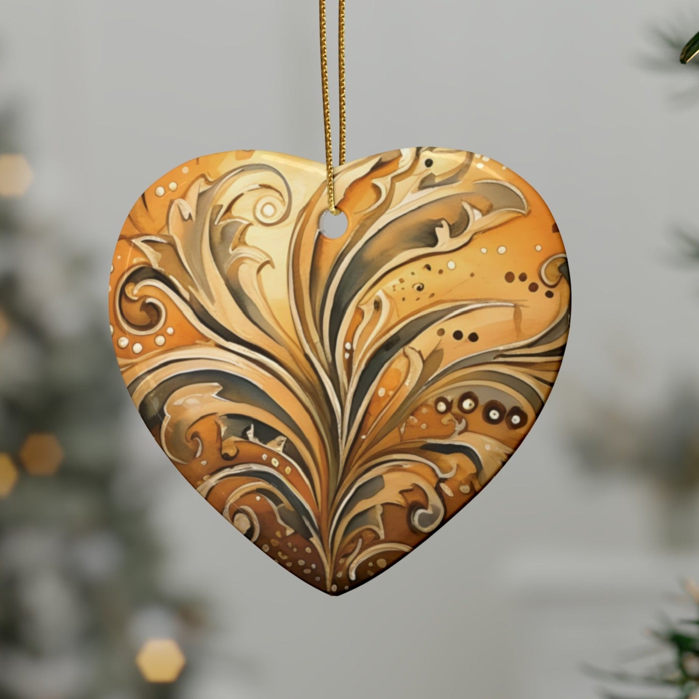 Gold Swirl Flairs Ceramic Christmas Ornaments (1pcs, 5pcs, 10pcs, 20pcs)