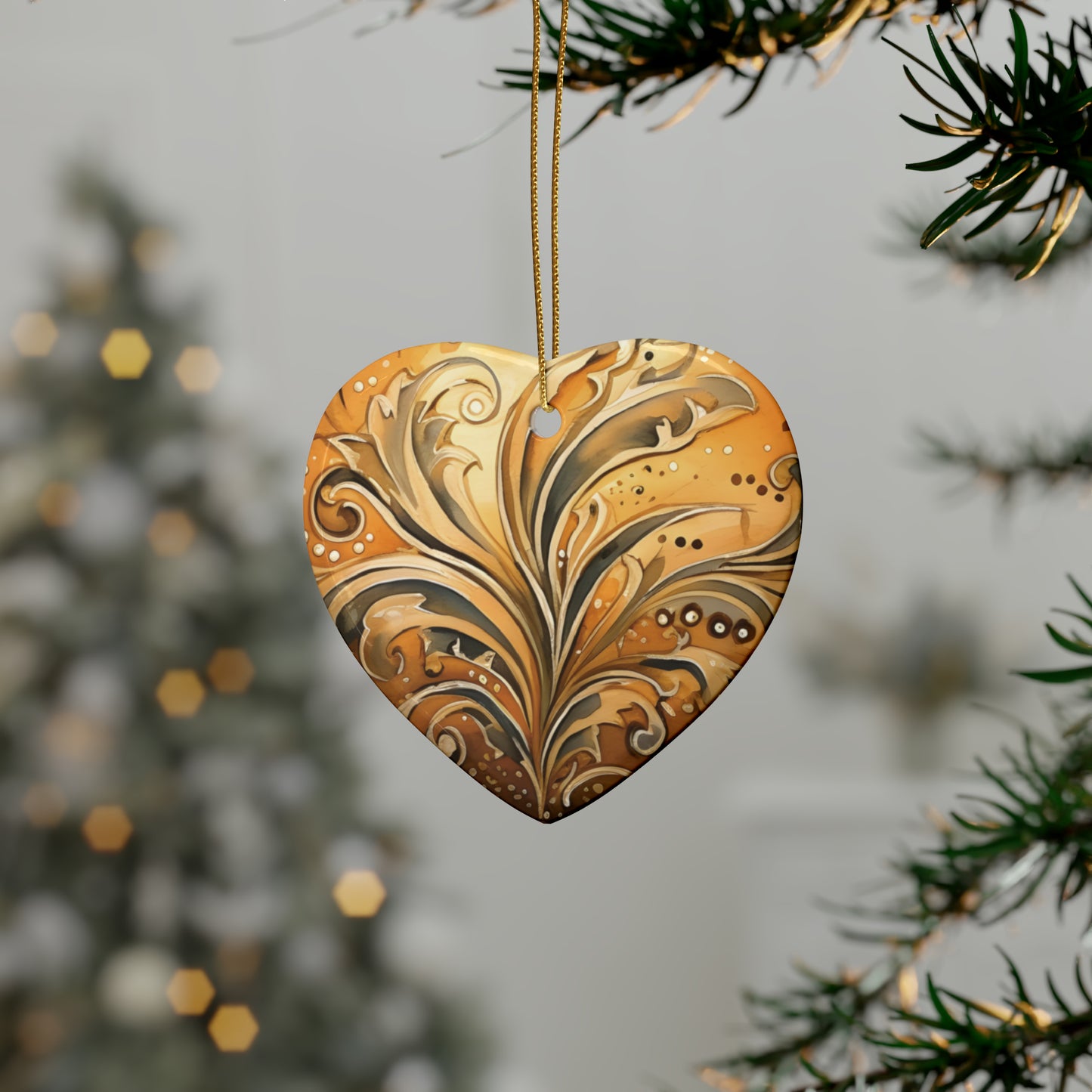Gold Swirl Flairs Ceramic Christmas Ornaments (1pcs, 5pcs, 10pcs, 20pcs)