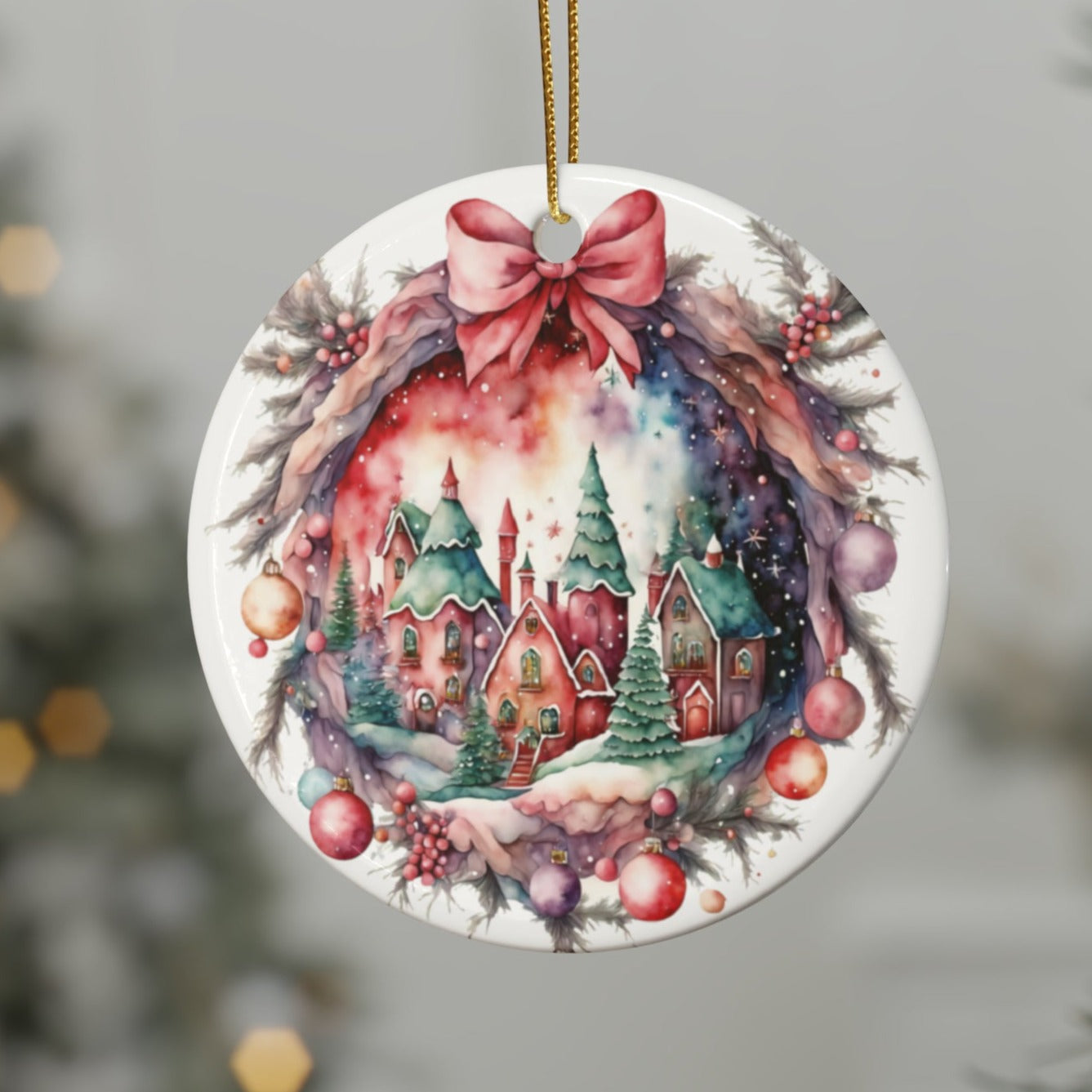 Idyllic Fantasy Christmas Scene | Ceramic Ornaments (1pcs, 5pcs, 10pcs, 20pcs) - 17