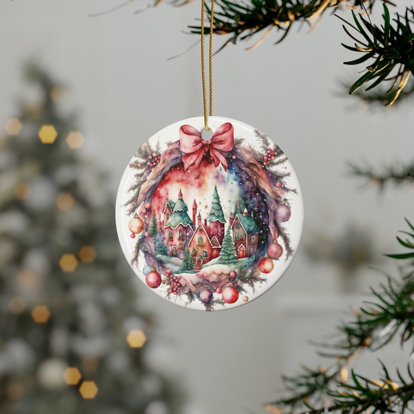 Idyllic Fantasy Christmas Scene | Ceramic Ornaments (1pcs, 5pcs, 10pcs, 20pcs) - 17