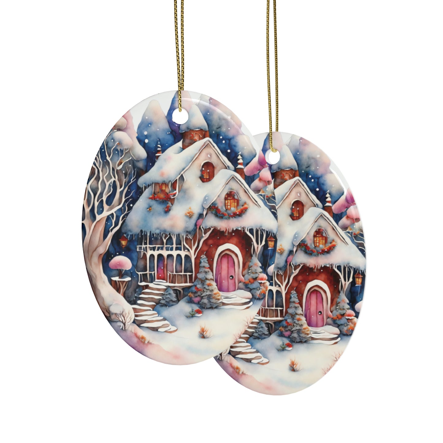 Idyllic Fantasy Christmas Scene | Ceramic Ornaments (1pcs, 5pcs, 10pcs, 20pcs) - 24