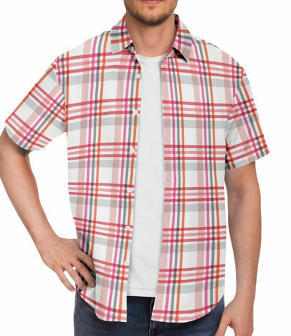 Pink & Orange Plaid Short Sleeve Button Down Shirt