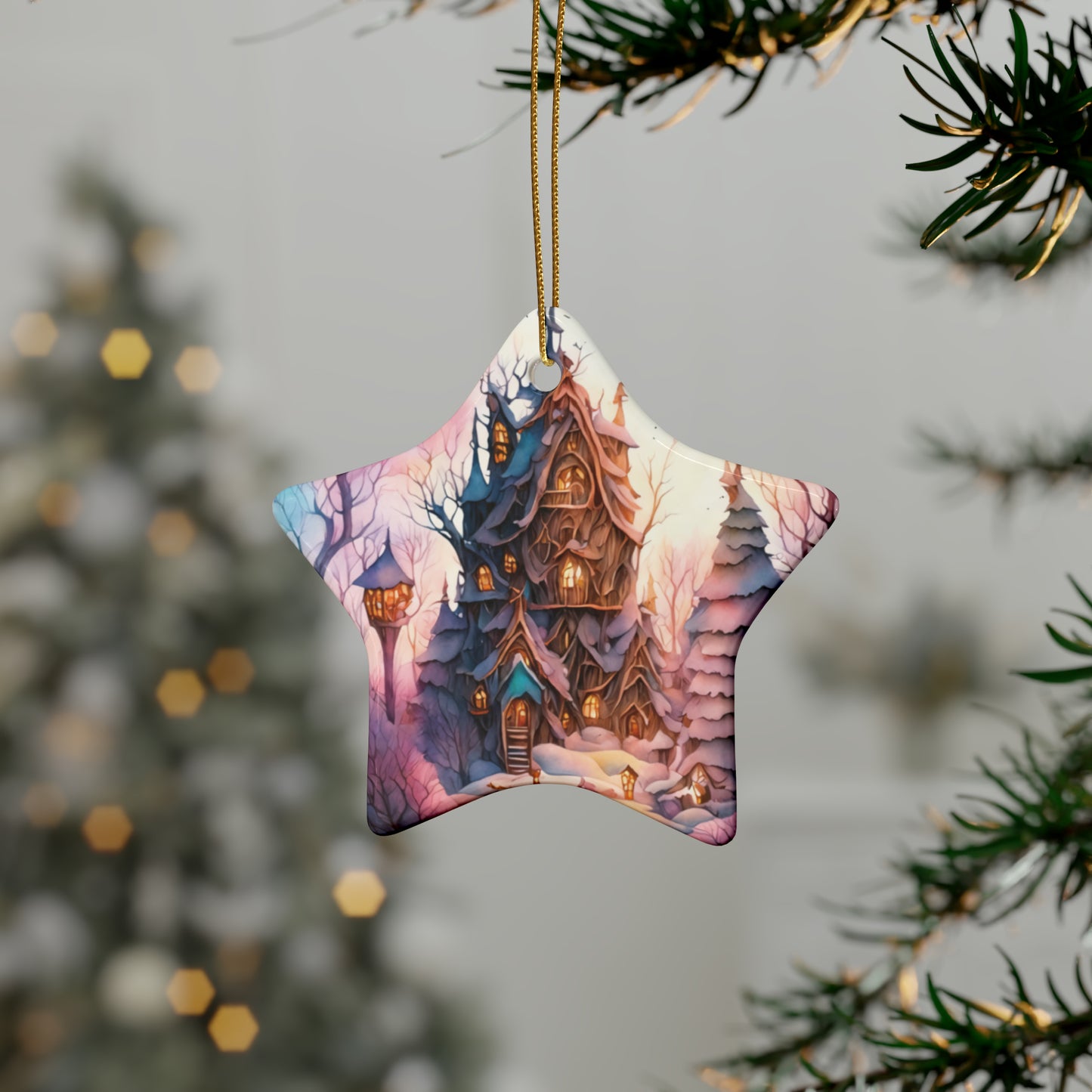 Idyllic Fantasy Christmas Scene | Ceramic Ornaments (1pcs, 5pcs, 10pcs, 20pcs) - 12