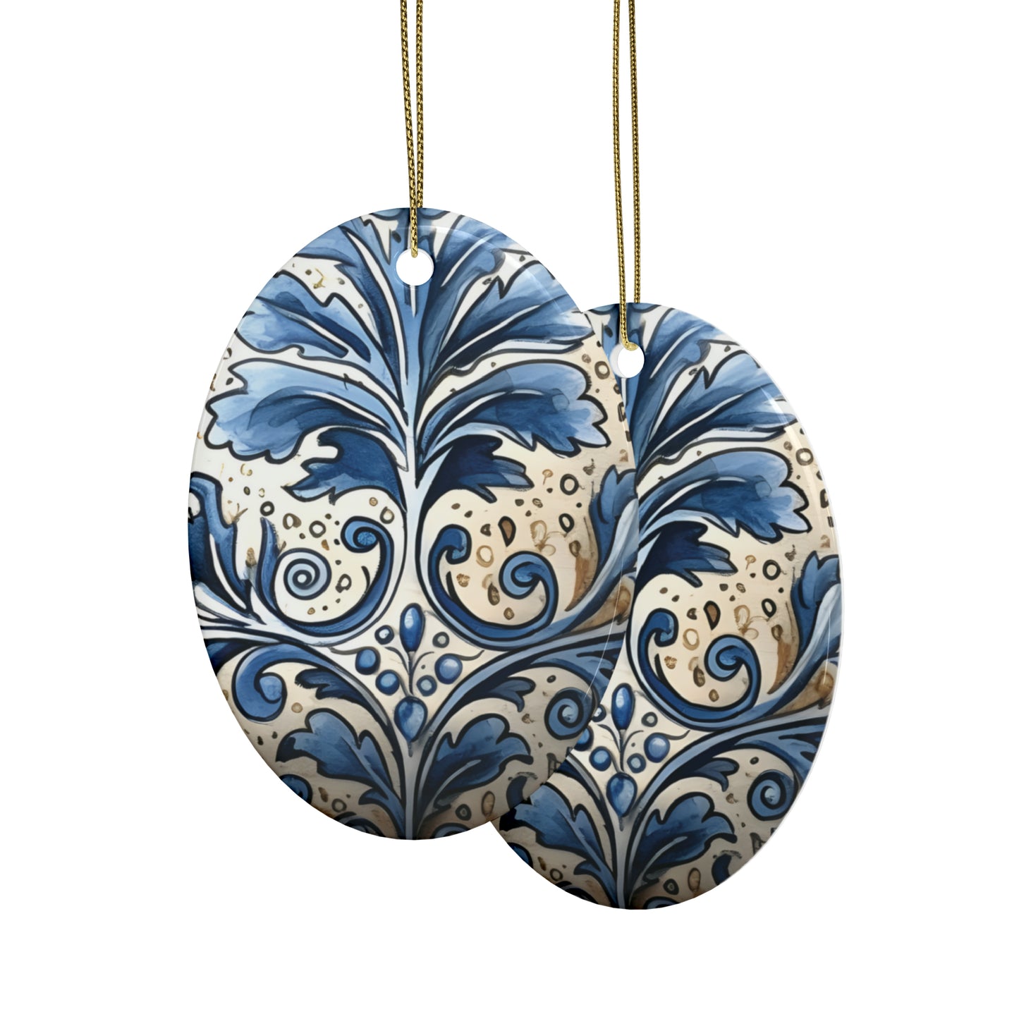 Dusty Blue & Cream Swirl Ceramic Christmas Ornaments (1pcs, 5pcs, 10pcs, 20pcs)