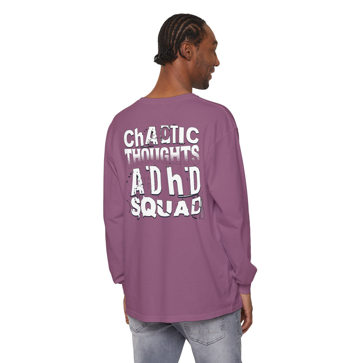 ADHD SQUAD | Unisex Garment-Dyed Long Sleeve Tee - Chaotic Thoughts That Are Constantly Fading Away
