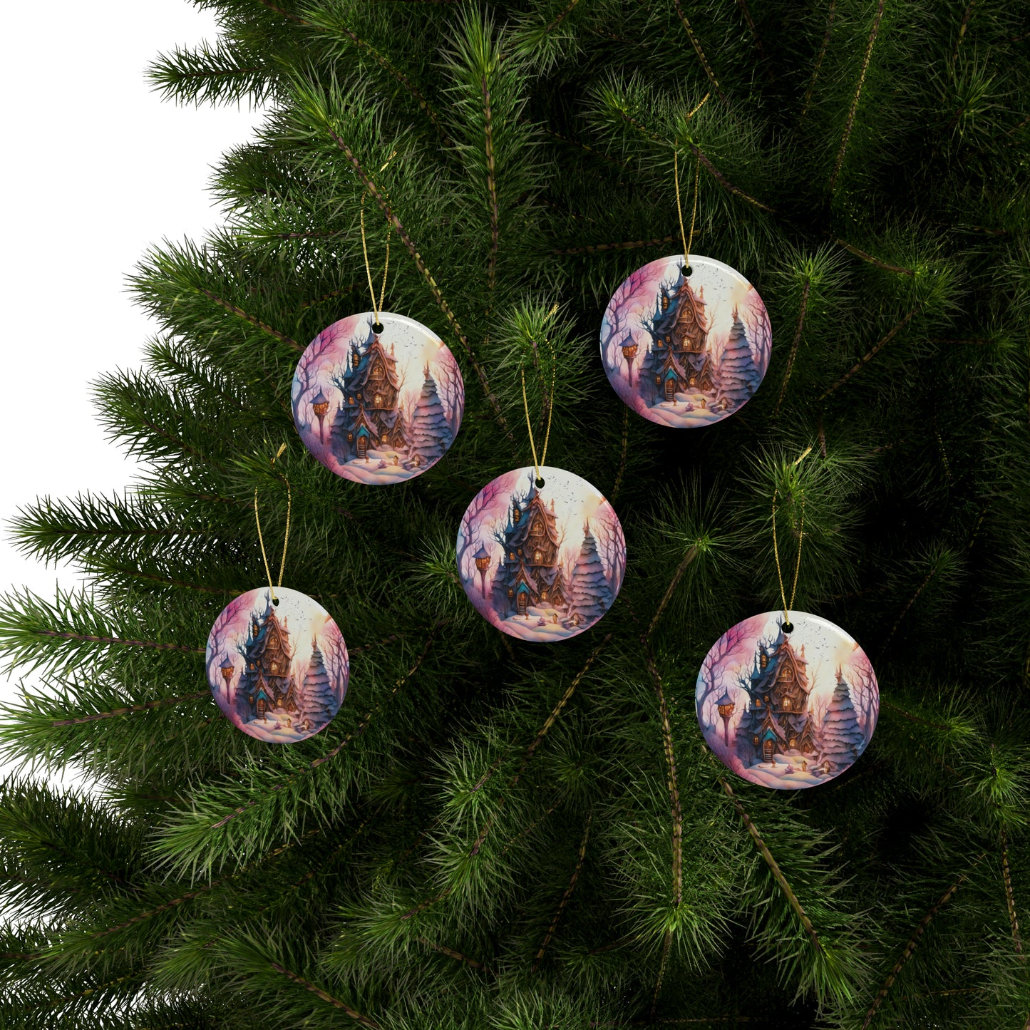 Idyllic Fantasy Christmas Scene | Ceramic Ornaments (1pcs, 5pcs, 10pcs, 20pcs) - 12