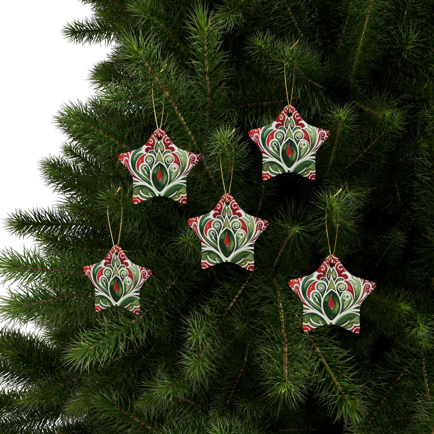 Red & Green Swirl Flairs Ceramic Christmas Ornaments (1pcs, 5pcs, 10pcs, 20pcs)