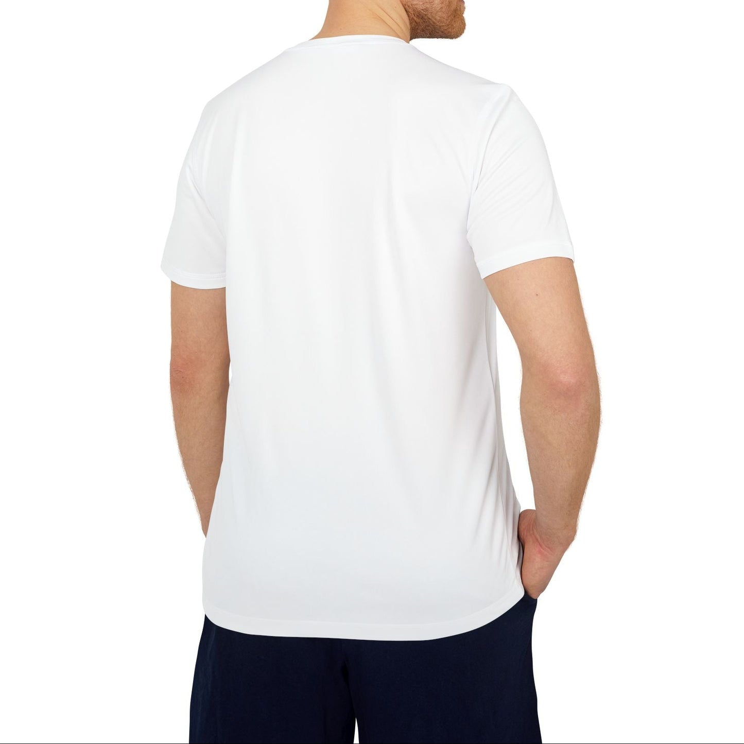 Man wearing a white t-shirt on a white background