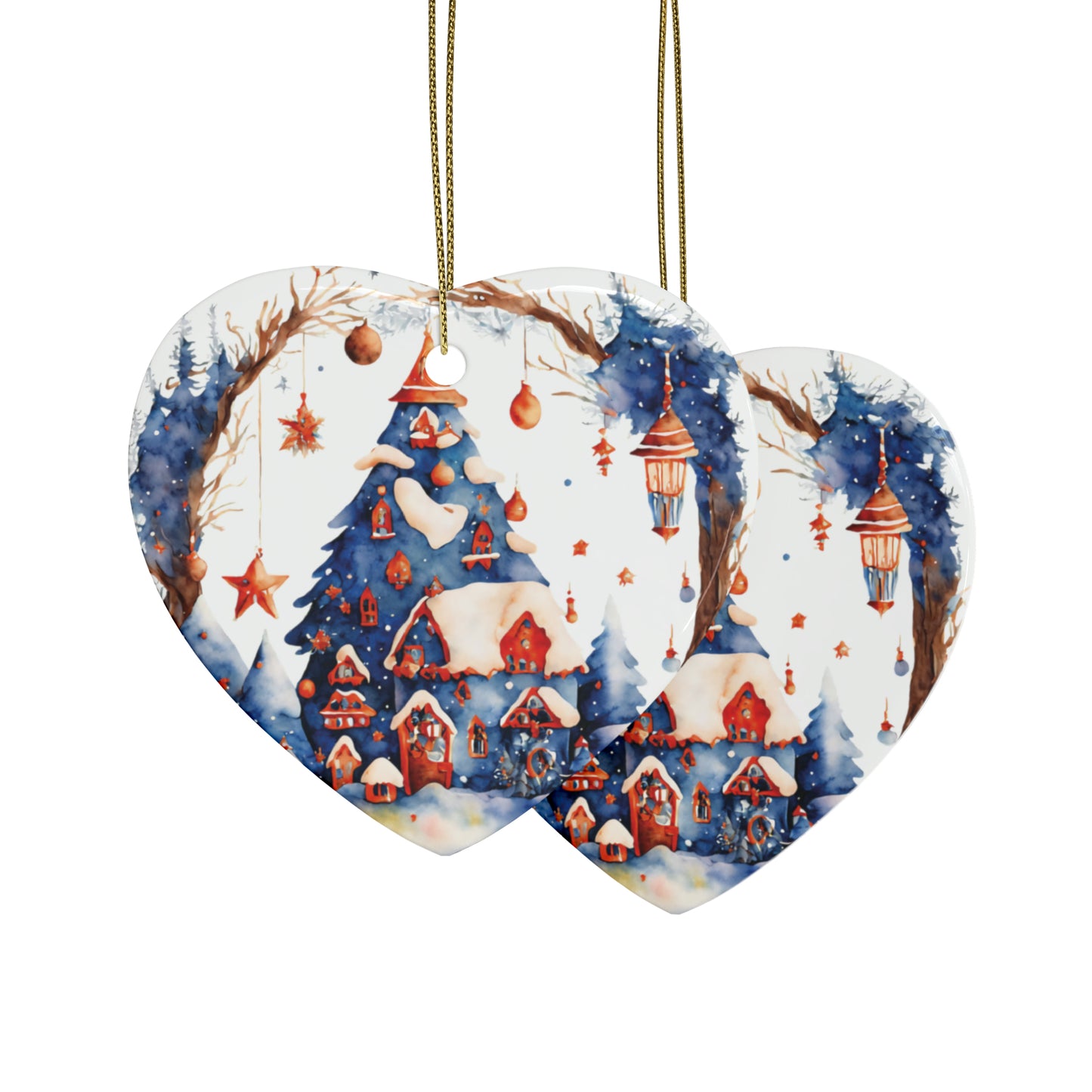 Idyllic Fantasy Christmas Scene | Ceramic Ornaments (1pcs, 5pcs, 10pcs, 20pcs) - 2