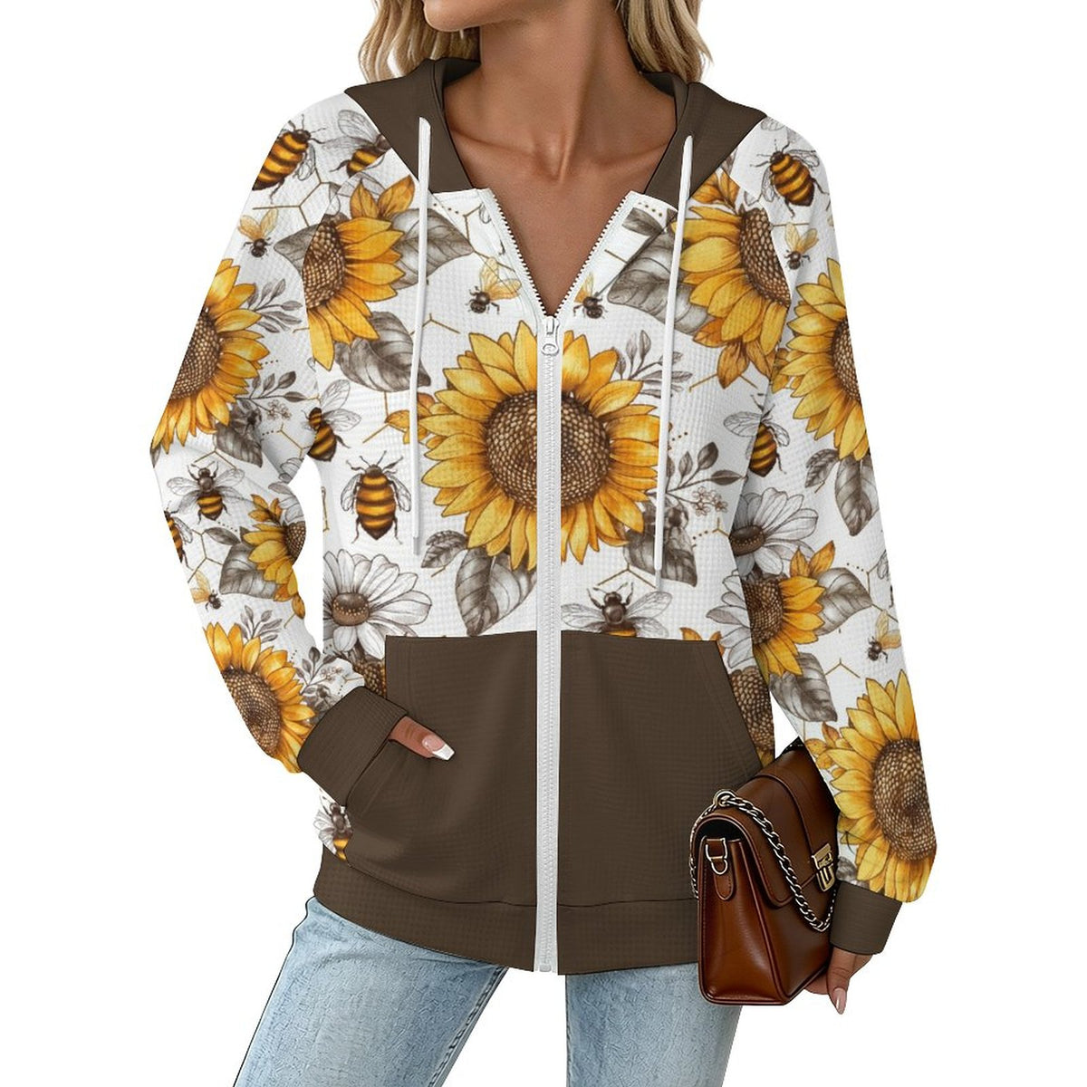 Brown - 220gsm Hoodie Zipper Sweater(All-Over Printing)