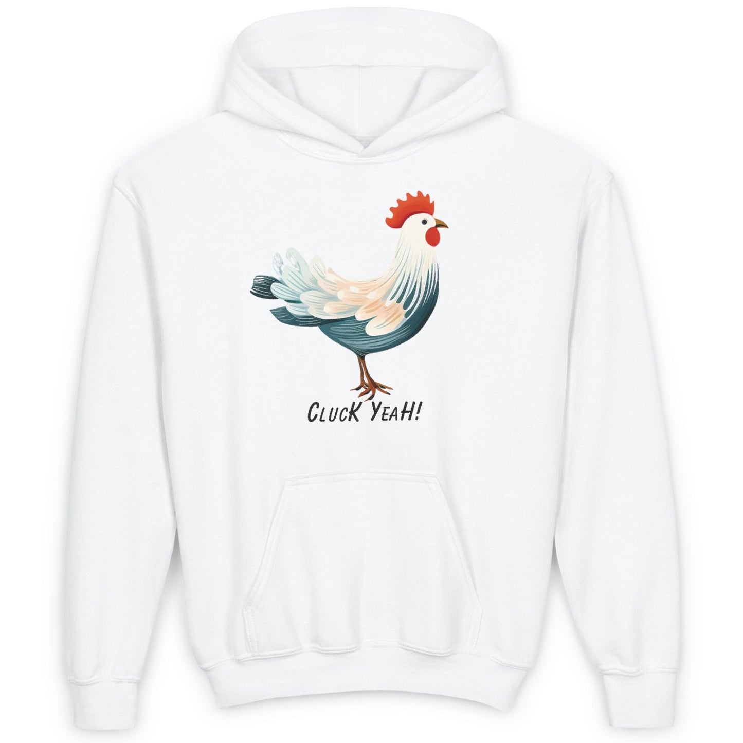 "Cluck Yeah!" Farmhouse Chic Fun Gift for Children & Youth - Cotton-Poly Premium Blend Rooster Hoodie for Kids of All Ages