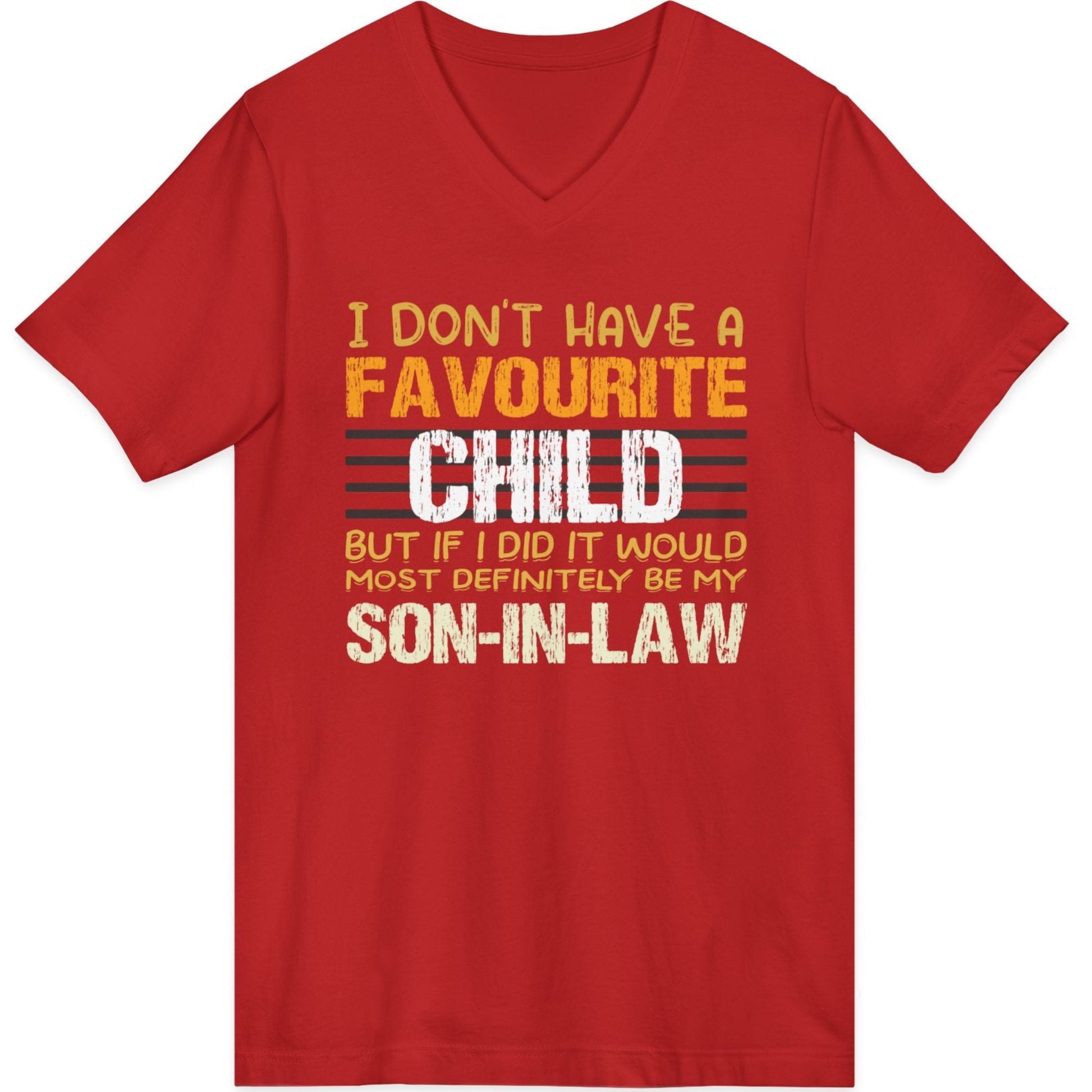 Red t-shirt with humorous text design on a white background