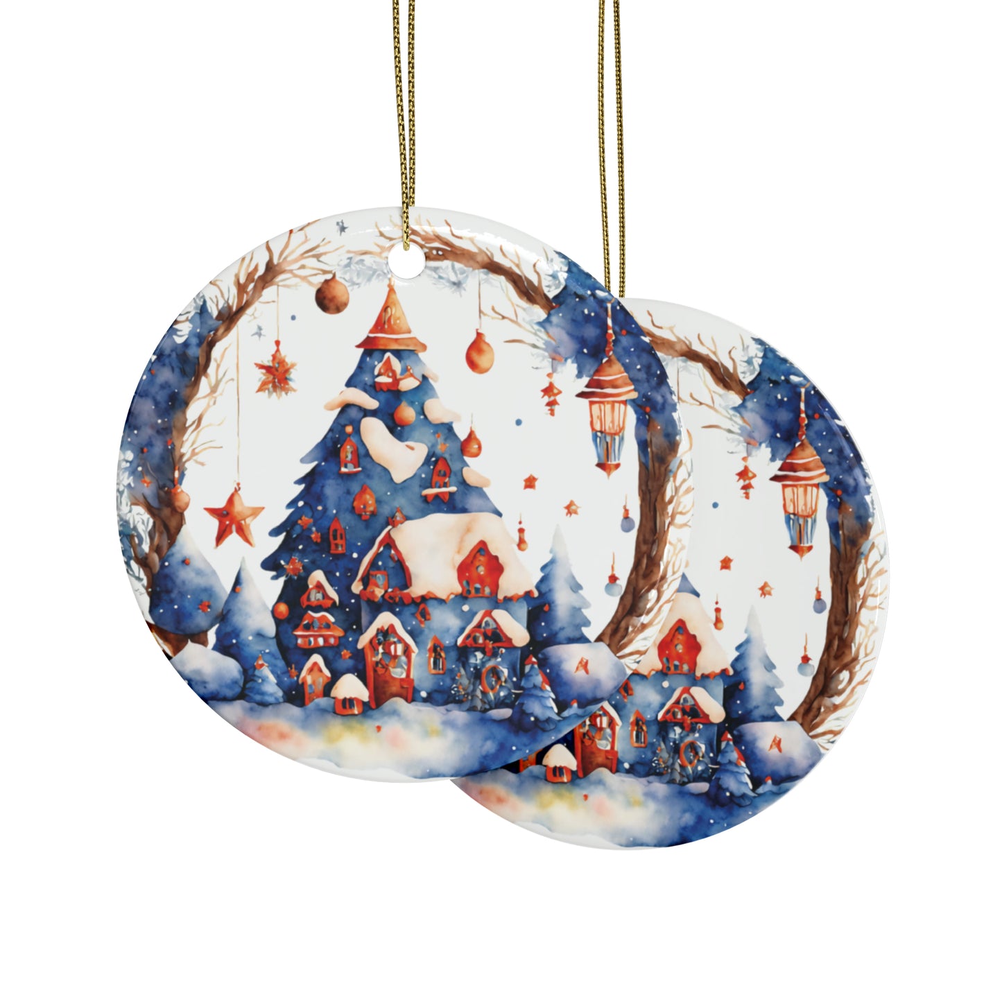 Idyllic Fantasy Christmas Scene | Ceramic Ornaments (1pcs, 5pcs, 10pcs, 20pcs) - 2