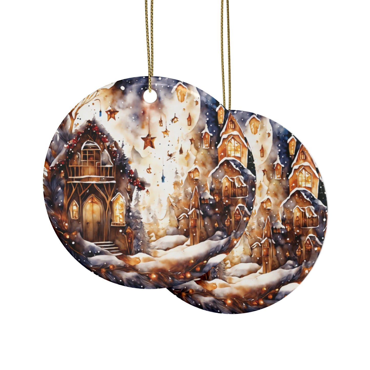 Idyllic Fantasy Christmas Scene | Ceramic Ornaments (1pcs, 5pcs, 10pcs, 20pcs) - 18