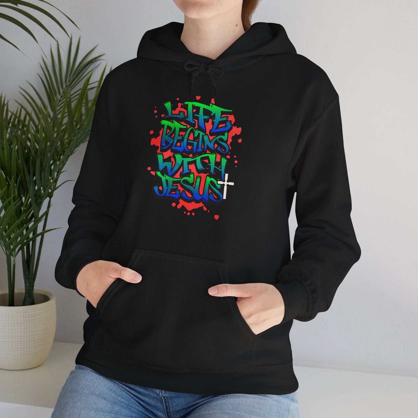 Life Begins with Jesus | Unisex Heavy Blend Hooded Sweatshirt - Keep Warm and Share Your Faith with this Gift for a Christian