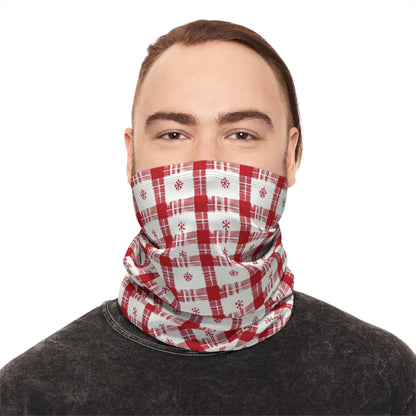 Snowflake Plaid Gaiter – Winter Warmth in Classic Red