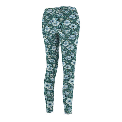 Teal Wildflower - Women's Cut & Sew Casual Leggings