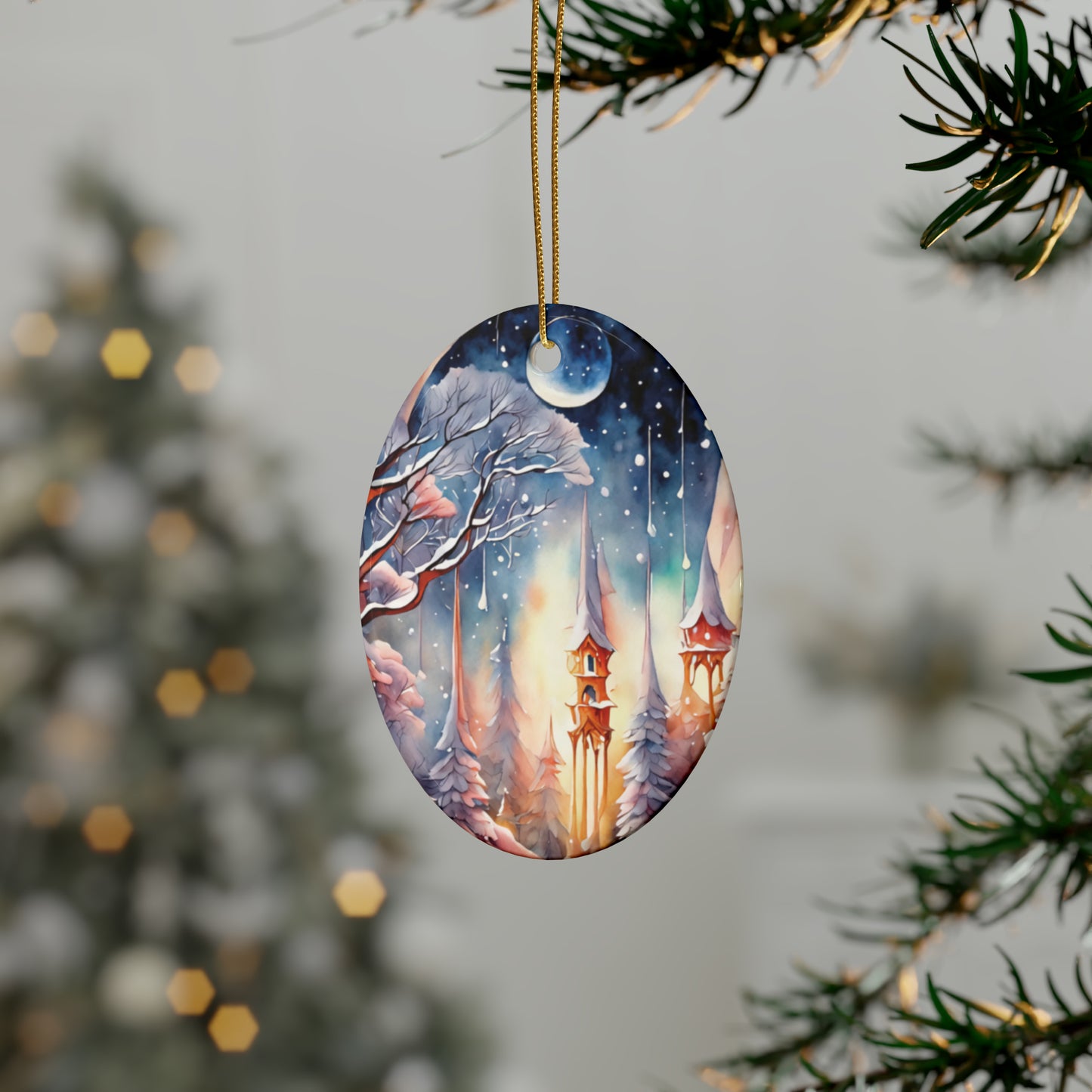 Idyllic Fantasy Christmas Scene | Ceramic Ornaments (1pcs, 5pcs, 10pcs, 20pcs) - 5