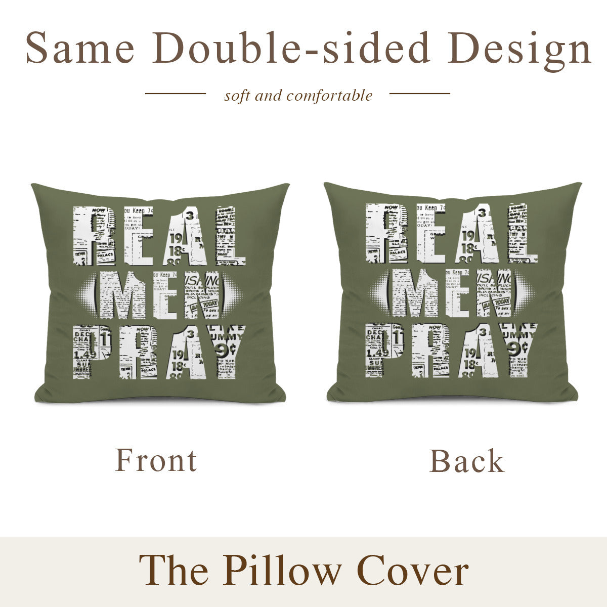 Cushion cover + pillow core (the same double-sided)｜Polyester - Real Men Pray - WHITE