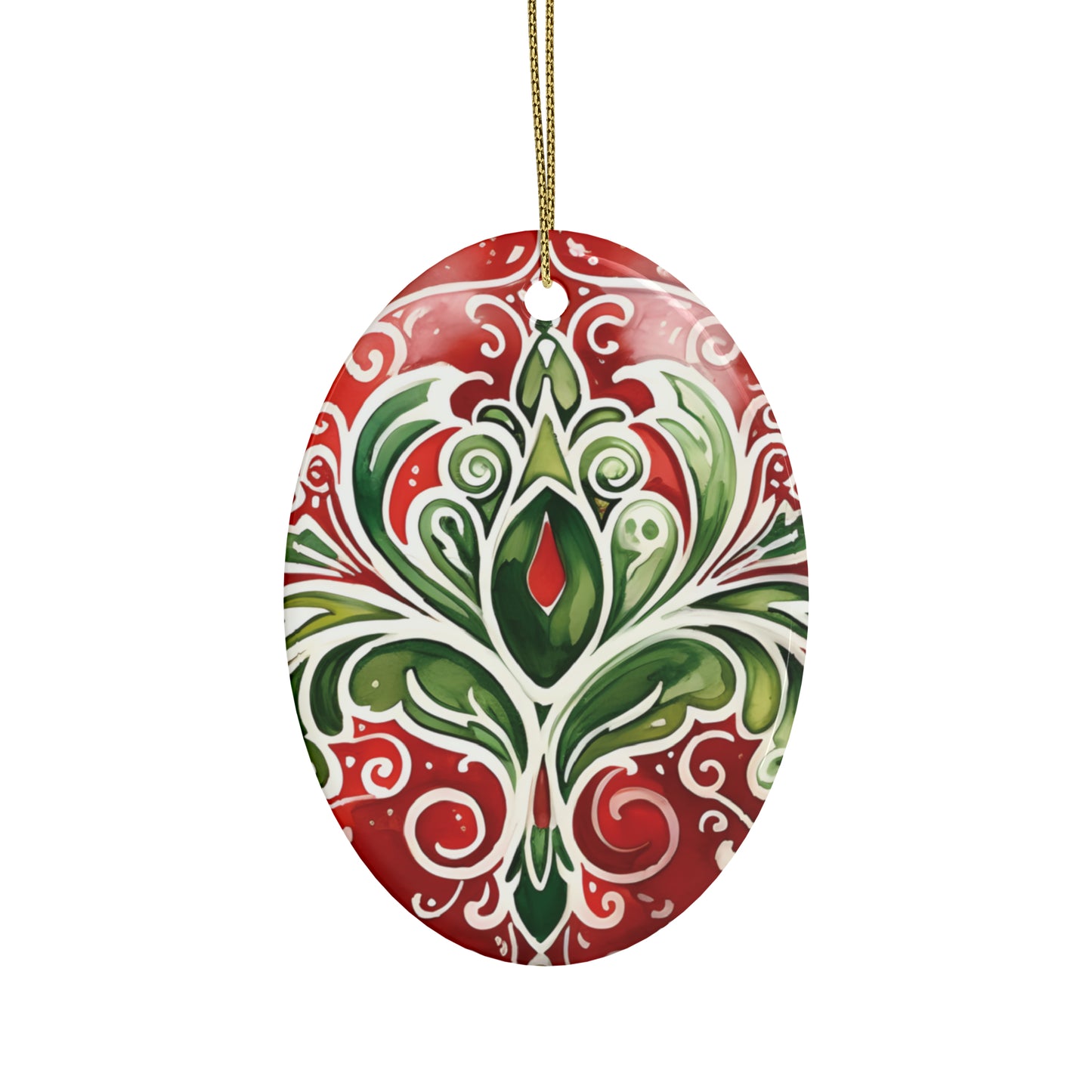 Red & Green Swirl Flairs Ceramic Christmas Ornaments (1pcs, 5pcs, 10pcs, 20pcs)