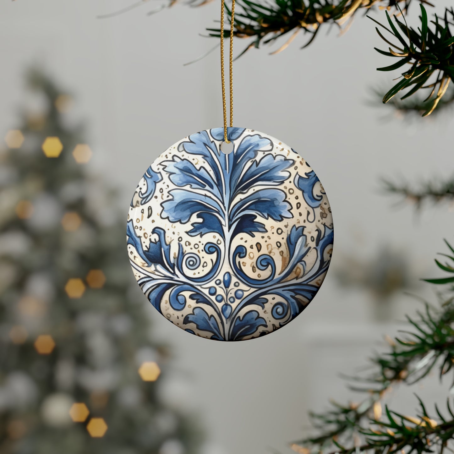 Dusty Blue & Cream Swirl Ceramic Christmas Ornaments (1pcs, 5pcs, 10pcs, 20pcs)