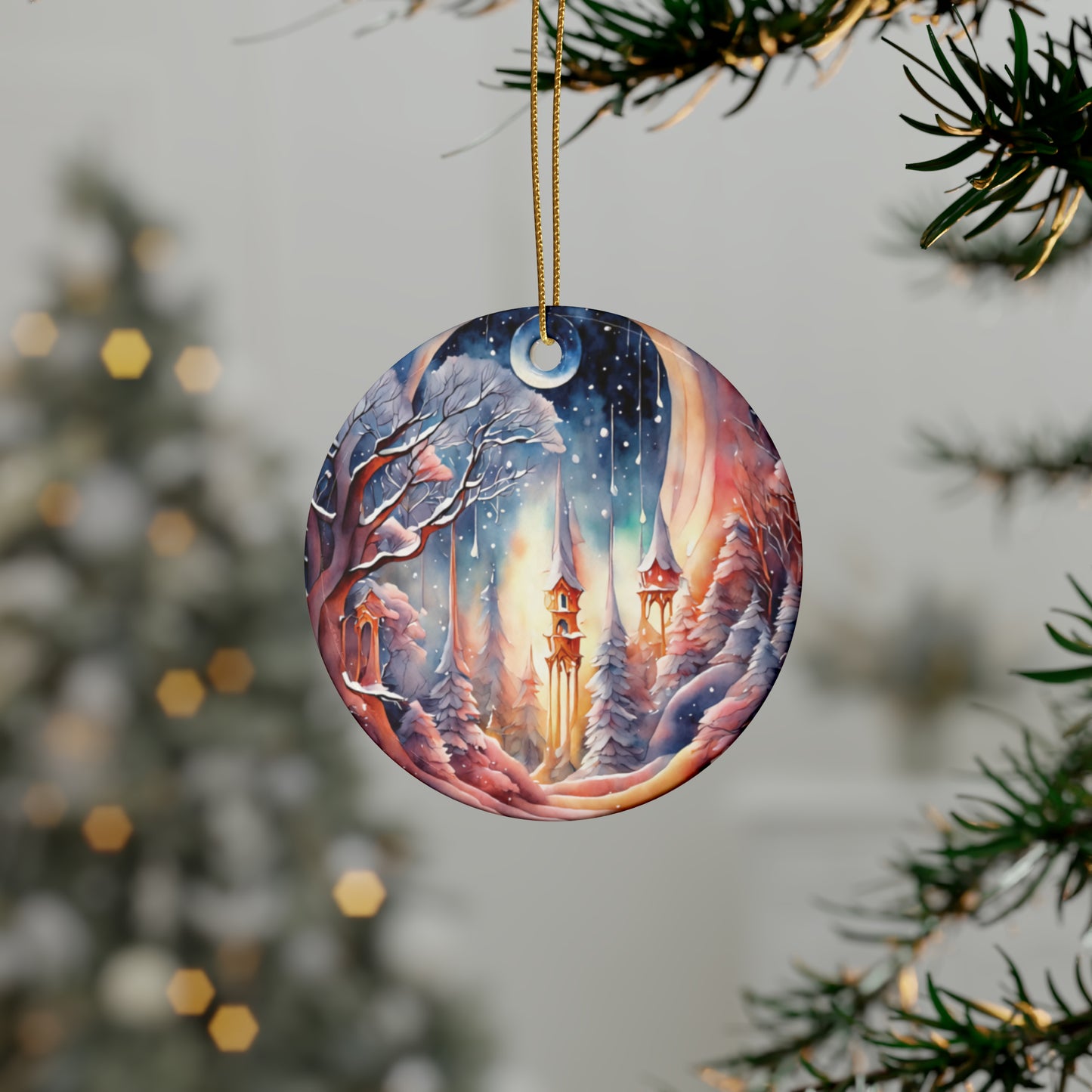 Idyllic Fantasy Christmas Scene | Ceramic Ornaments (1pcs, 5pcs, 10pcs, 20pcs) - 5