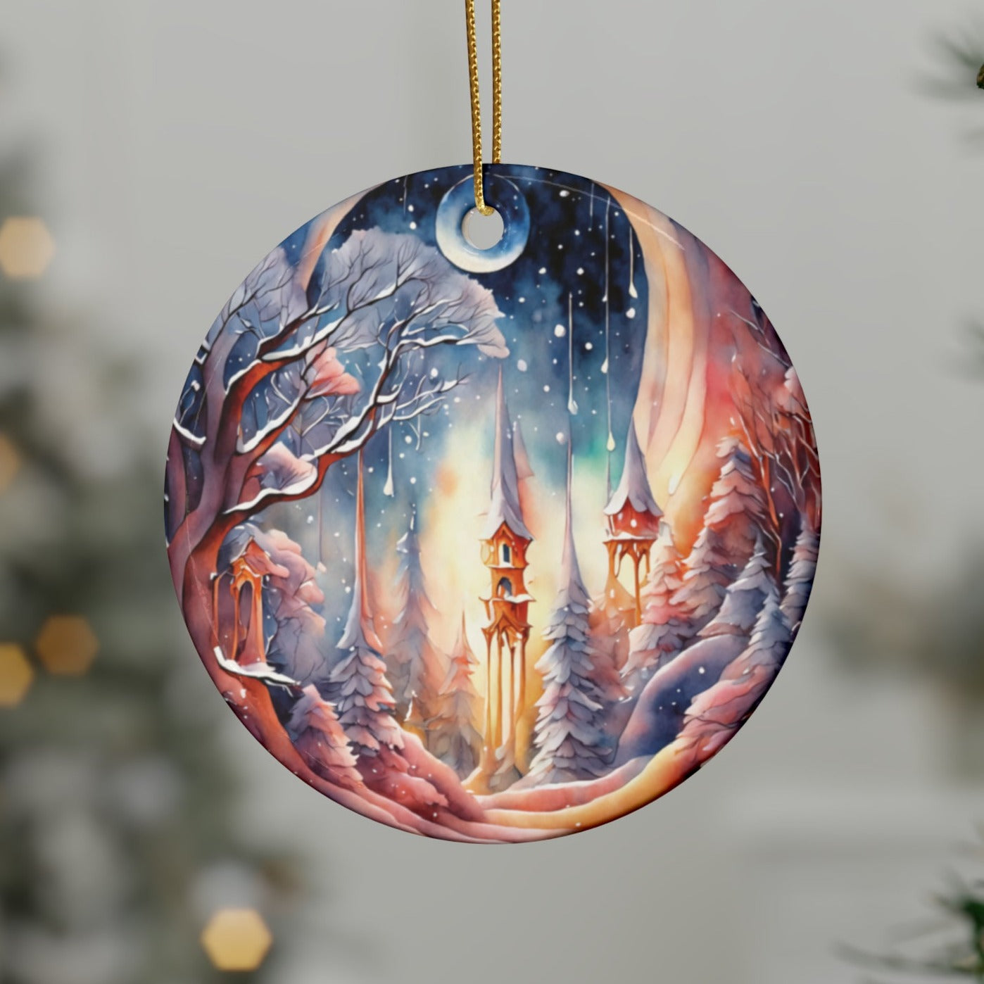 Idyllic Fantasy Christmas Scene | Ceramic Ornaments (1pcs, 5pcs, 10pcs, 20pcs) - 5