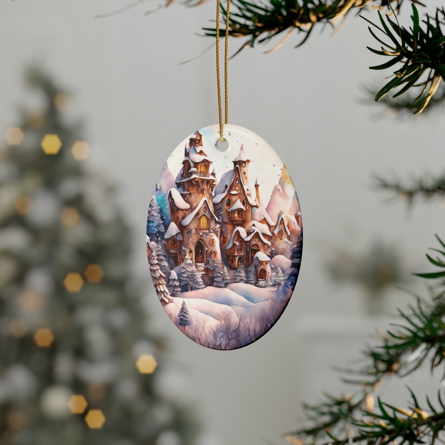 Idyllic Fantasy Christmas Scene | Ceramic Ornaments (1pcs, 5pcs, 10pcs, 20pcs) - 6