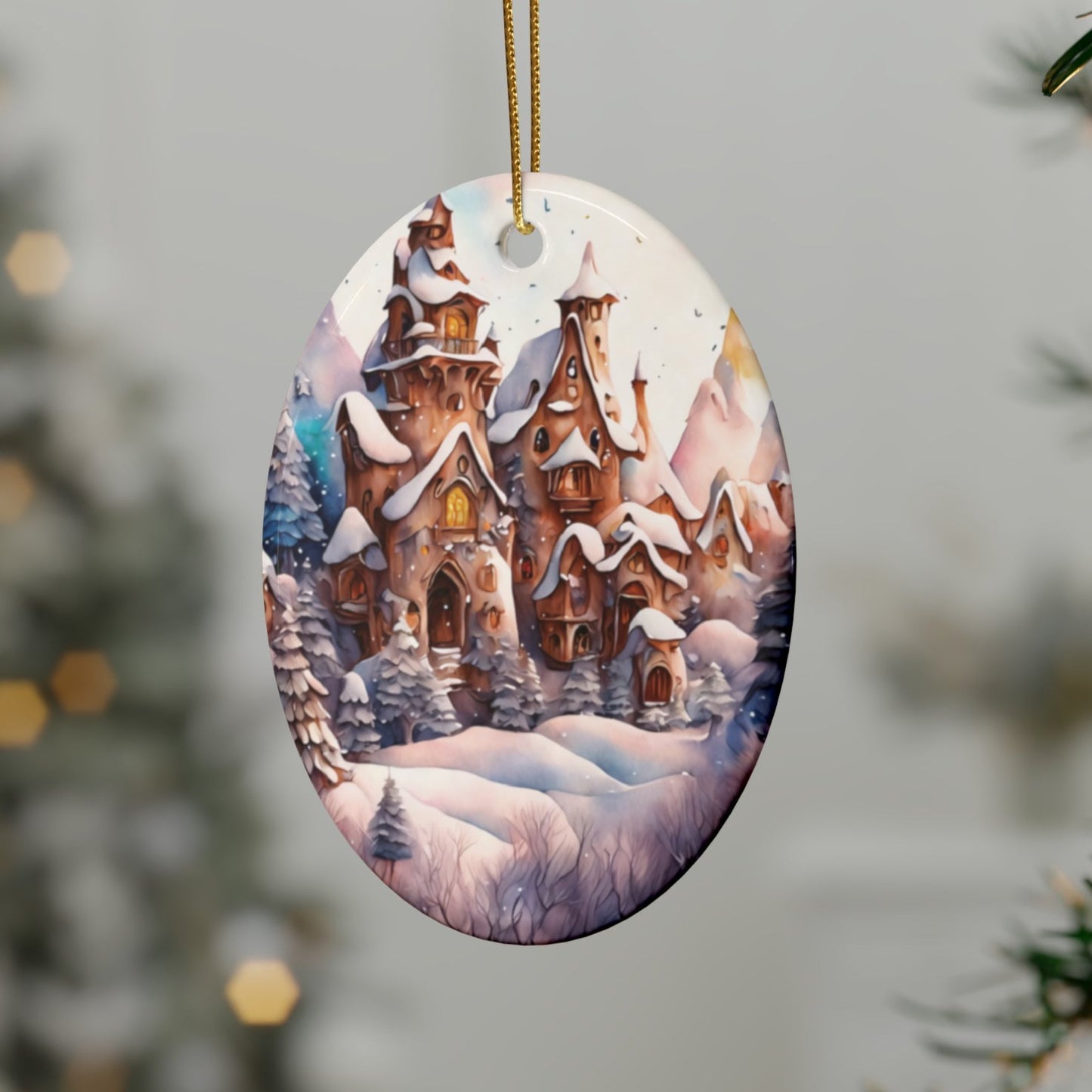 Idyllic Fantasy Christmas Scene | Ceramic Ornaments (1pcs, 5pcs, 10pcs, 20pcs) - 6