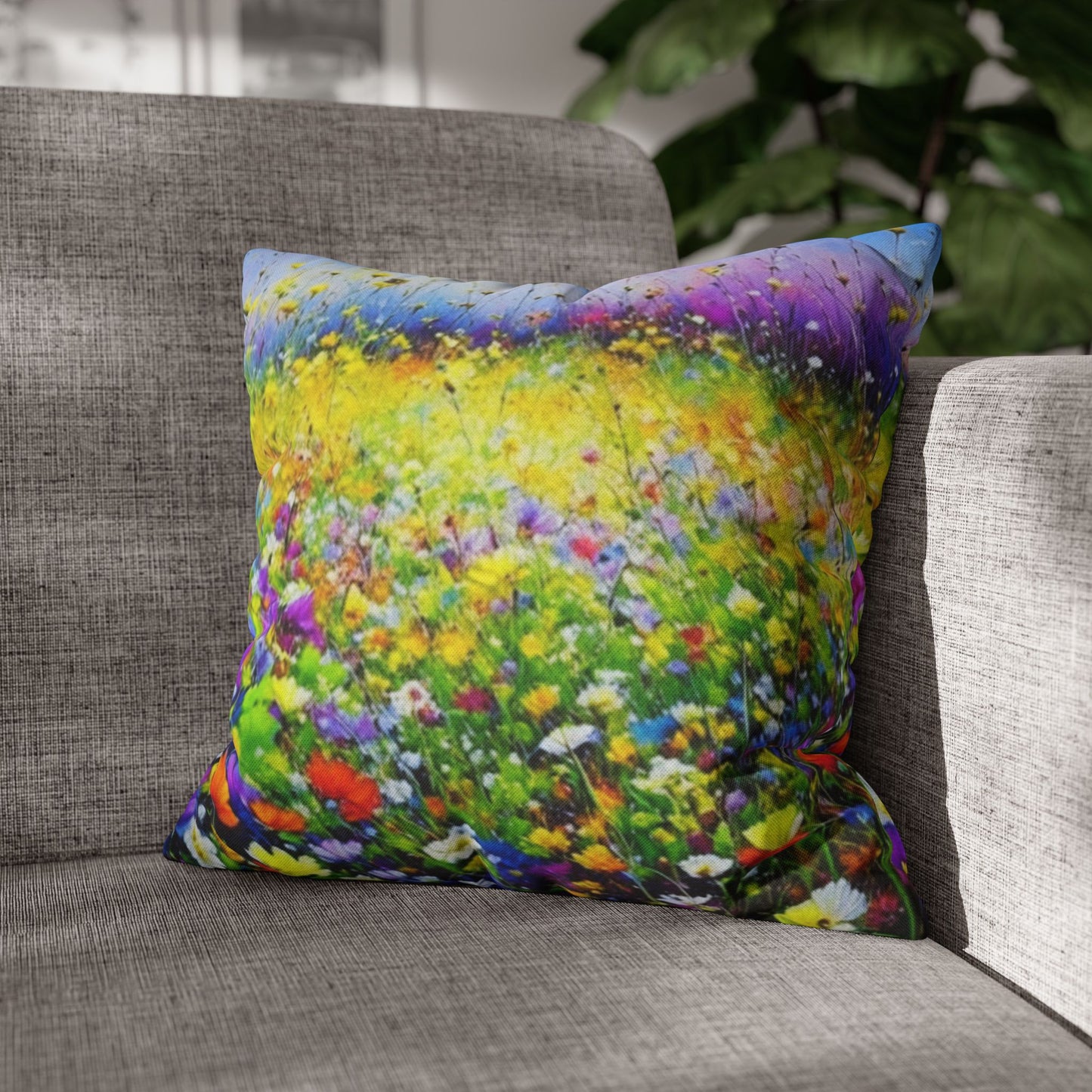 Wildflower Meadow - Spun Polyester Square Pillowcase Cushion Cover